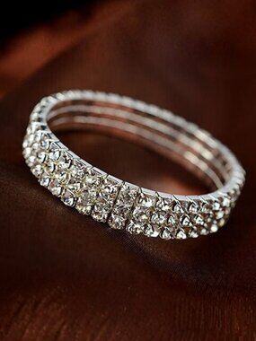 Silver Plated Crystal 3-Layer Tennis Bracelet for Women